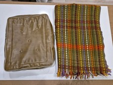 Blanket Throw Wool Pixilated Bands Pinstripe Green Purple Orange Fringe & Bag