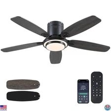 50-Inch Black Low Profile Ceiling Fan, Remote & APP Control, 3 Colors, 6 Speeds