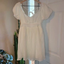 Altar'd State White Puff Sleeve Graduation Date Night Knee Length Dress, Size S