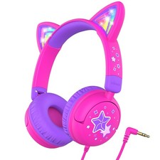 HS25 Kids Headphones Cat Ear, LED Light Up for Toddler Girls School