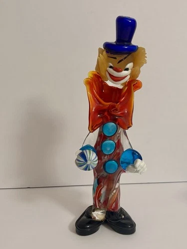 Vintage Murano glass clown figurine 13’ Holding Striped Ball