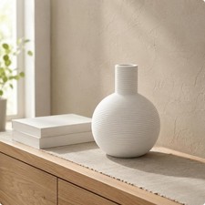 Minimal Ceramic Round Body Vase Narrow Neck Geometric Display Item for Bedside