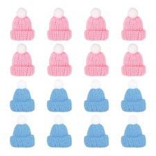 Mini Christmas Knit Hats, 16Pcs Miniature Doll Hat, Pink, Sky Blue