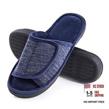 Adjustable Men's Memory Foam Slippers, Comfy Indoor Outdoor, 7-8 Navy