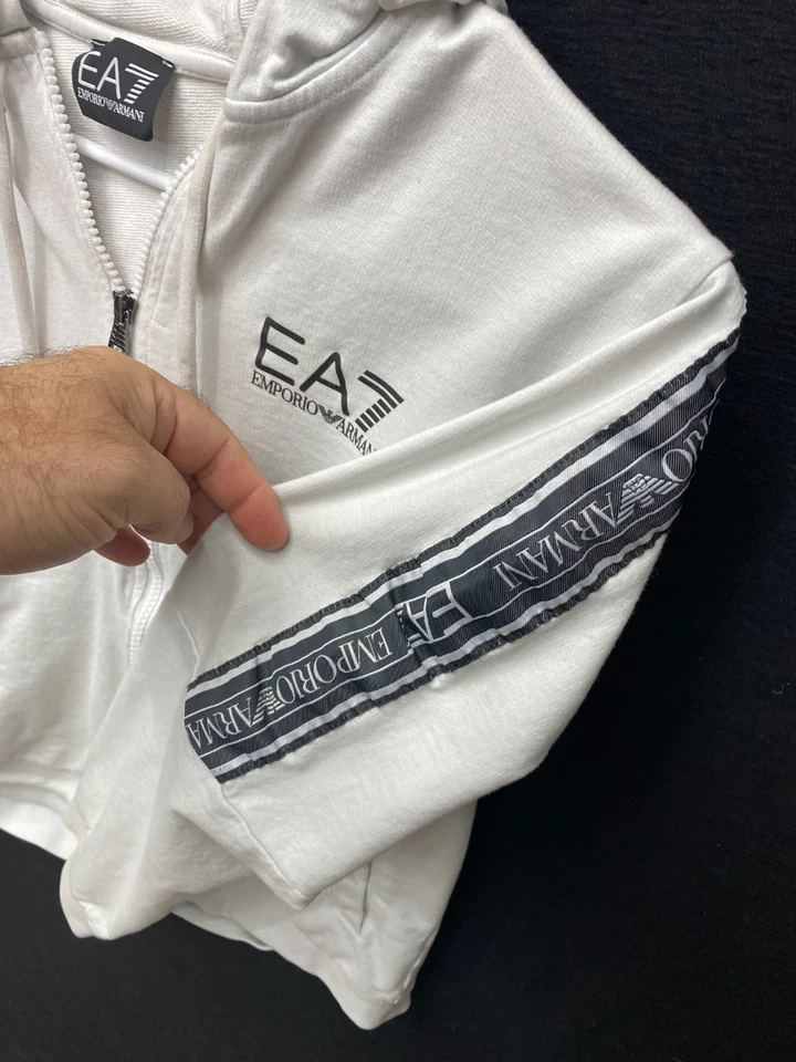 Emporio Armani EA7 Suéter NIÑOS Blanco Cremallera Sudadera con Capucha PEQUEÑO B18 Foto 3 de 4