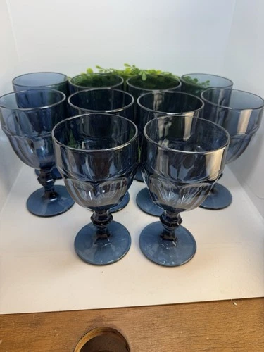 Set Of 10 - Libbey Duratuff Pedestal 16oz Iced Tea Glasses Goblets BLUE 6 3/4"