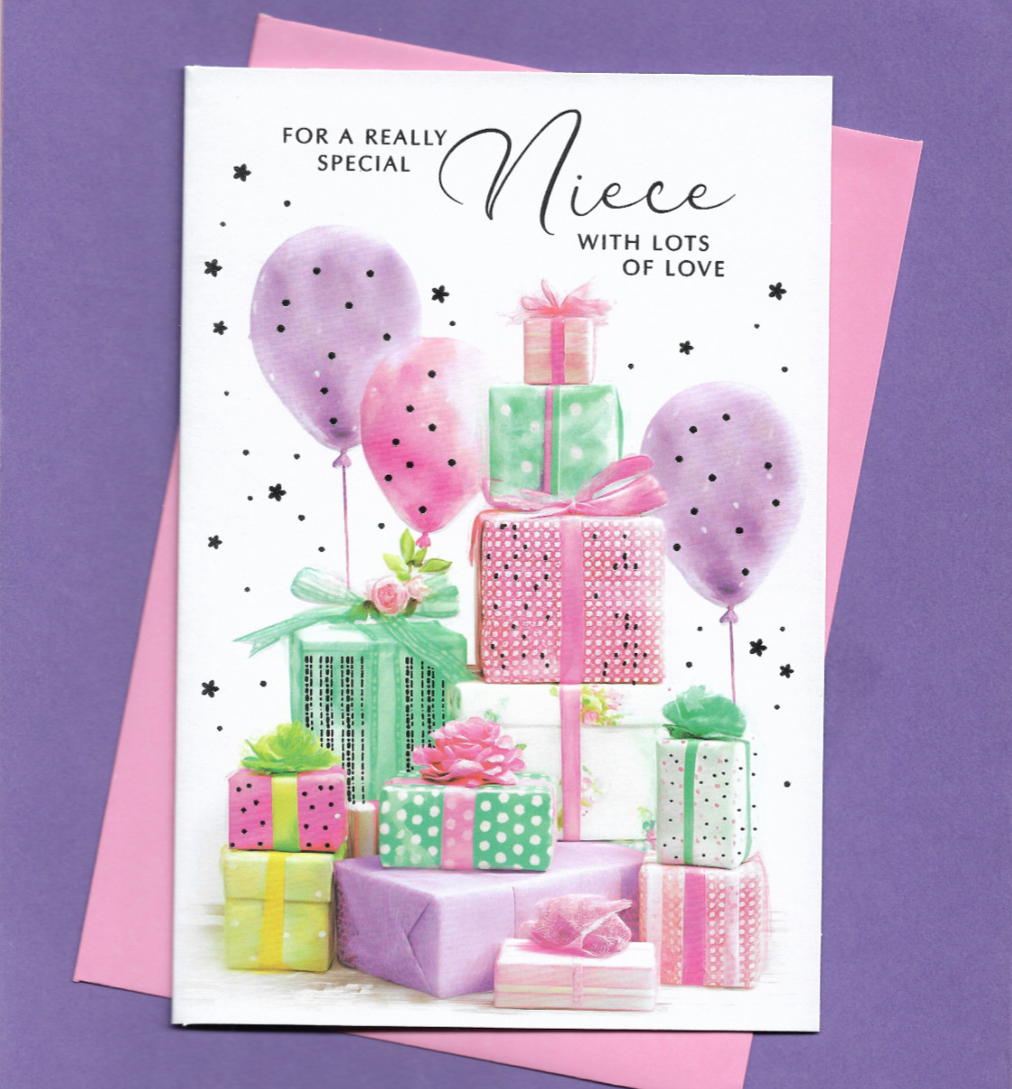 Niece Birthday Card Balloons Nice Presents Pink Female Woman Girl Ladies 19x13cm