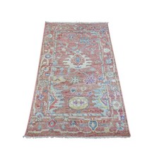 3'2"x5'2" Rose Pink Afghan Angora Oushak Leaf Design Hand Knotted Wool Rug 22911