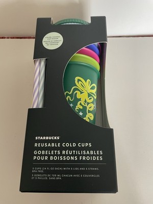 Starbucks Color Changing Reusable Cold Cups 5 Pack 24oz Lids Straws New Box