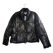 NWT The Drop Womens Black Vegan Leather Puffer Jacket Size XS Cropped Zip Up