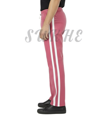 Pink With White Stripes Custom Made Genuine Leather Trouser Tracksuit Trousers