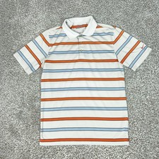 Nike Golf Polo Shirt Mens Large White Orange Striped Dri-Fit Performance Top