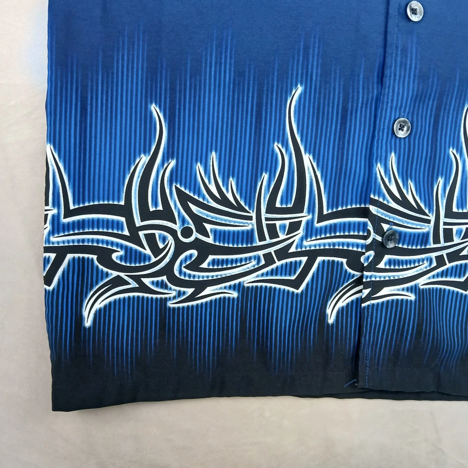 VTG ODO Small Mens Shirt Flames Tribal Y2K Embroidered 22x28 - Image 4 of 4