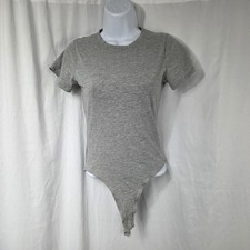 Fashion Nova Bodysuit Womens Medium Gray Short Sleeve Stretch Jersey One Piece