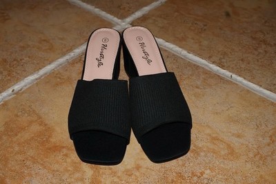 Hontage Black Knit Block Heel