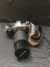 Canon AE-1 Program 55mm SLR Film Telephoto Lens Camera w/Neck Strap & Lens Cover