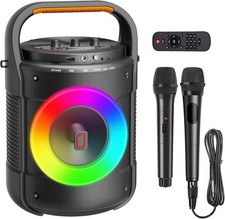 Tisco Karaoke Machine with Microphones, Portable Bluetooth Speaker with Wheels a