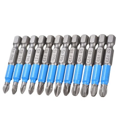 Saipe 12pcs Magnetic Phillips Pozidriv Screwdriver Bit Set 1/4 Inch Hex 50mm 