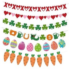 Valentines Day Heart XOXO Banner St Patricks Shamrock with Easter Egg Carrot