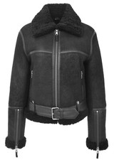Womens Real Sheepskin Flying Jacket Aviator Pilot Raf Style Elsie Black
