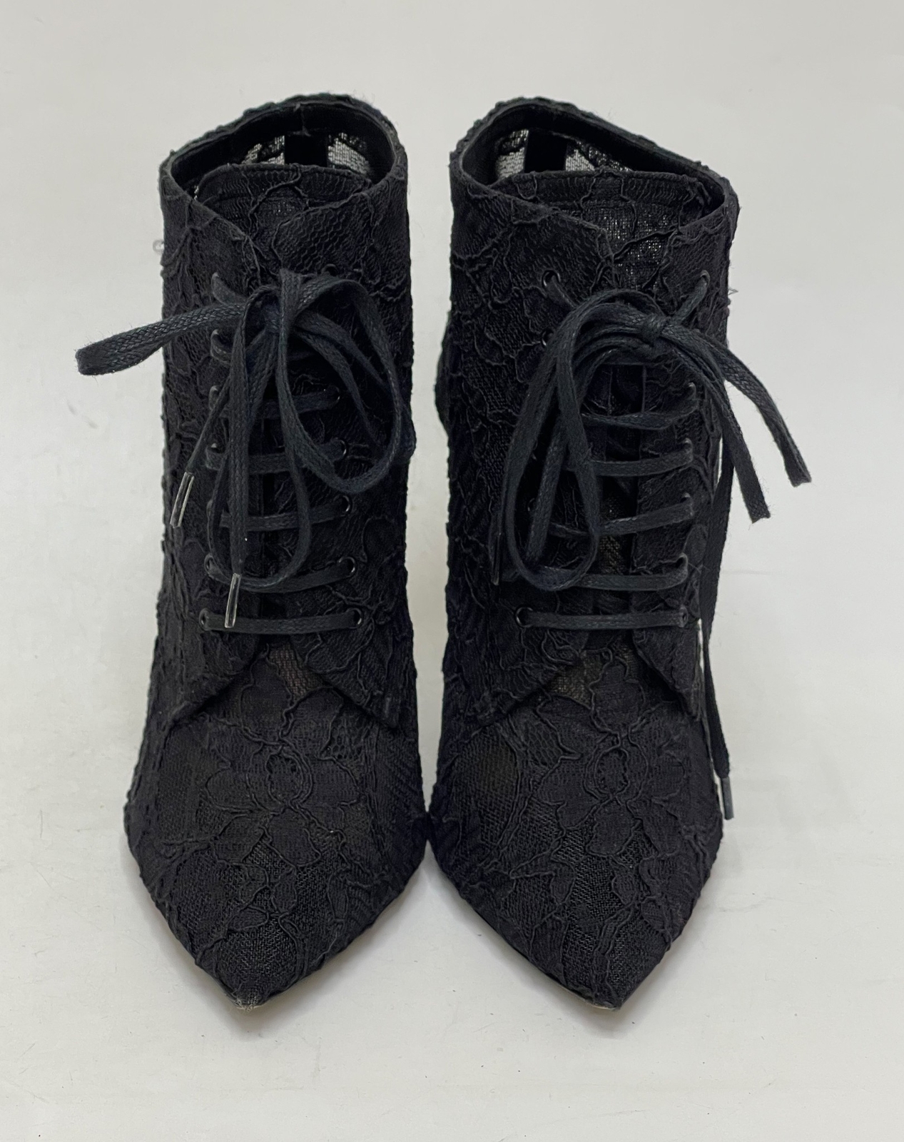 Stivaletti Yves Saint Laurent donna neri pelle floreali pizzo taglia 37 EUR