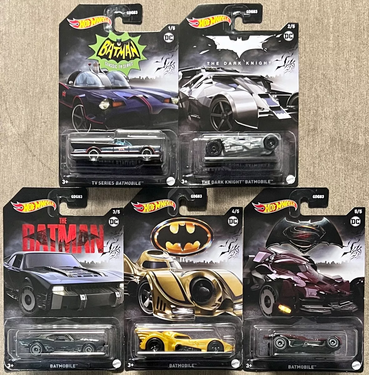 Set*5 Batman Movie Car Models, Hot Wheels Scale 1:64