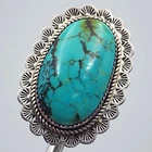 VTG Navajo C. Chama - Chunky Turquoise Stamped Sun Sterling Silver Ring - 8.75