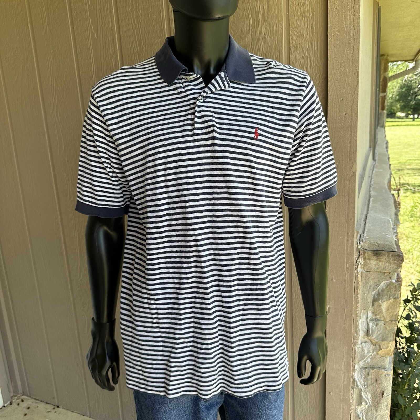 Polo Ralph Lauren camicia uomo XL blu bianco righe rosso logo pony