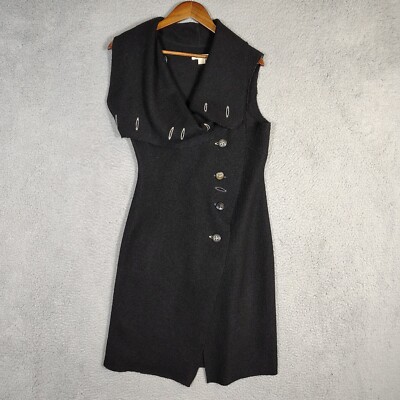 Gro A Live Dress Women's Small Black 100% Wool Asymmetrical Button Sleeveless