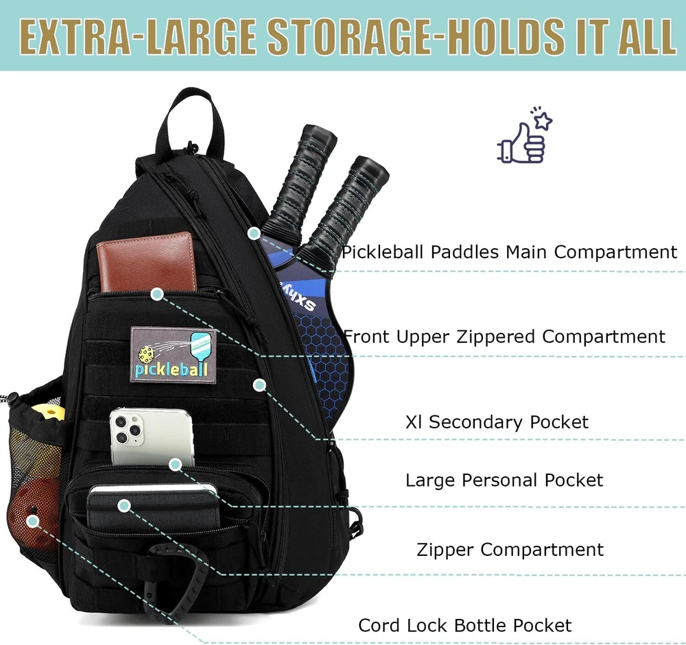 Pickleball Bag Tactical Pickleball Backpack For Women Men Adjustable Sling Bag