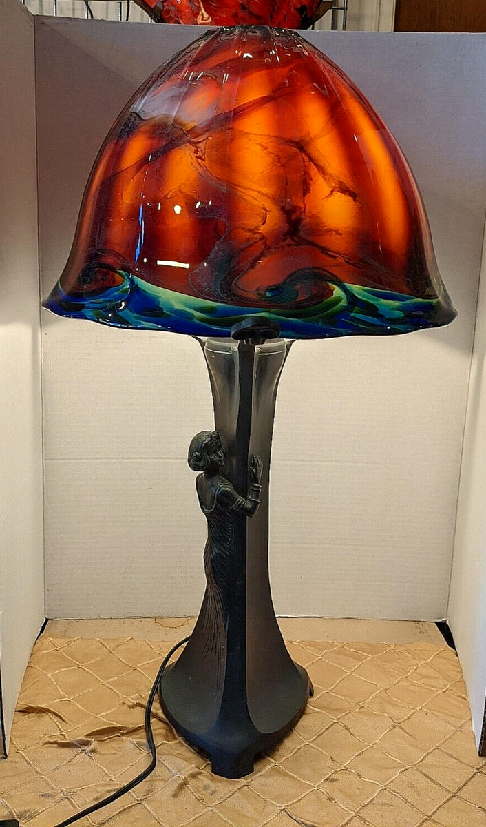 VTG Gustav Gurschner-1 Repro? Large Art Nouveau Maiden & Tree Lamp