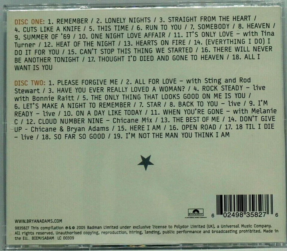 Bryan Adams : Anthology  (2CD Album) - Heaven / Summer of 69 / All For Love - Image 2 of 4