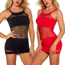 Sexy Women's Hollow Out Mesh See-Through Mini Dress Bodycon Party Club Nightwear
