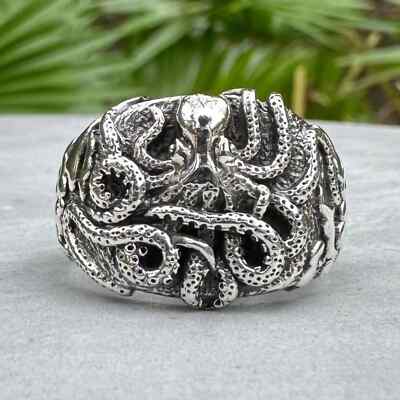 Handcrafted 925 Sterling Silver Kraken Ring Mythical Sea Creature Octopus Ring