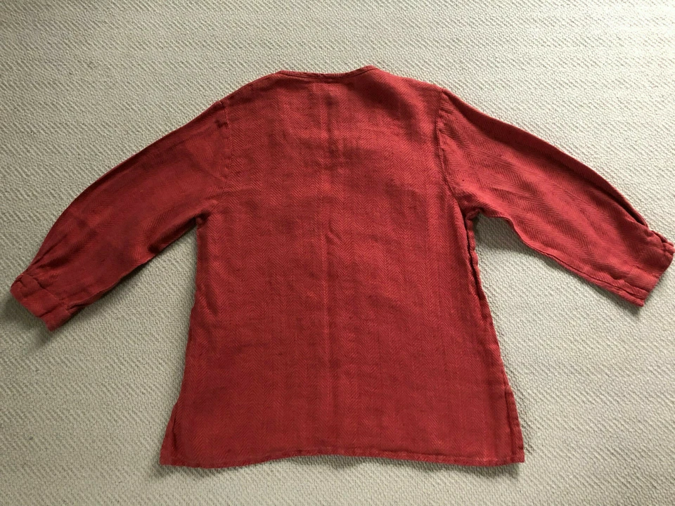 Top de lino tejido espiga rojo/naranja FLAX P XS, mangas 3/4 puños con botones Foto 2 de 4