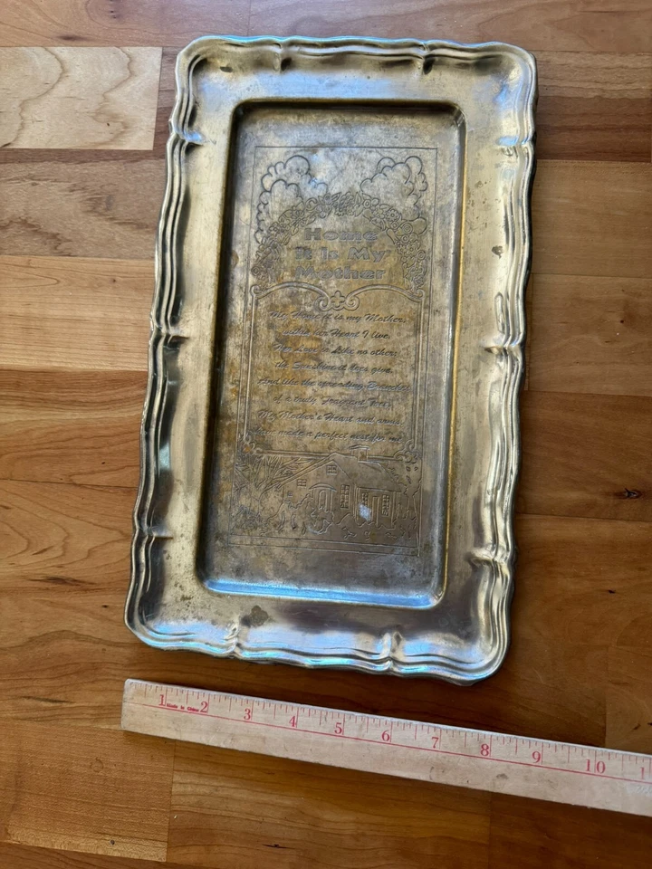 Bandeja para servir borde festoneado rectangular de colección años 60 "Home it is my Mother" 14"L Foto 2 de 4