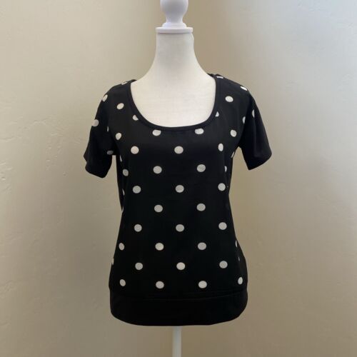 Joe Fresh Black Polka Dots Shirt  Short Sleeve  Size Small - Afbeelding 1 van 4
