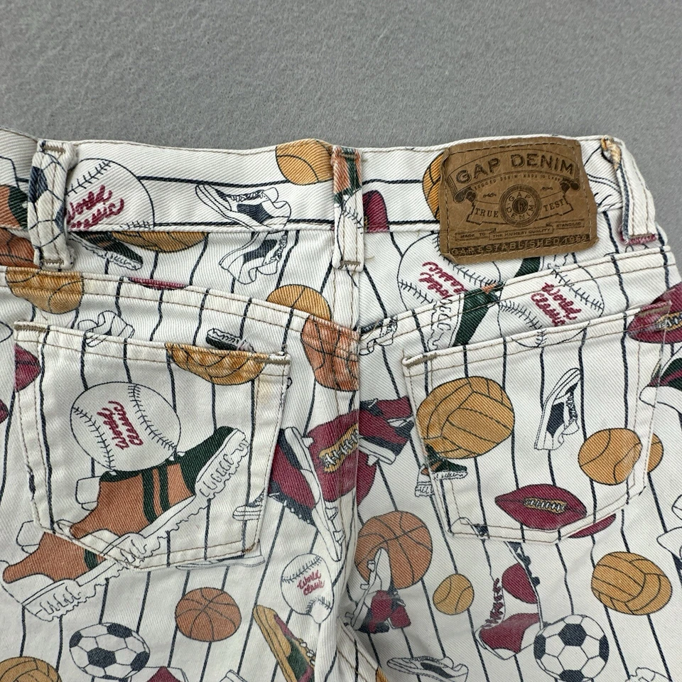 Pantalones Cortos DE COLECCIÓN Gap Niños Medianos 10 Blancos Deportes Rayas Denim Jean Largo Hecho en EE. UU. Foto 4 de 4