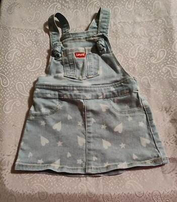 LEVI'S Baby Girl 12Mos Heart & Star Jean Jumper Dress Overall Denim Outfit  | eBay