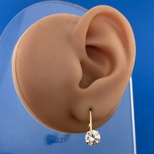 Estate 14K Yellow Gold Round Cubic Zirconia CZ Drop Dangle Leverback Earrings