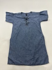 Gap Dress Womens Small Blue Denim Lace-Up Shift Puff Sleeve Pockets Pullover
