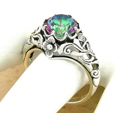 NOUVEAU ANTIQUE STYLE SCOTTISH THISTLE MYSTIC QUARTZ 925 SOLID SILVER RING  768Z