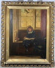 Ancienne huile sur toile signée Enfant Etudiant à Cambridge ou Oxford Harvard