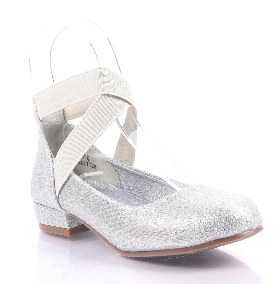 Plateado Informal Elástico Correa Cruzada Sin Cordones Tacones Bajos Gatito Niñas Niños Talla 10 Foto 4 de 4