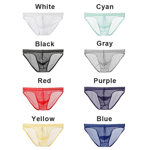 Men Ice Silk Underwear Low Waist Briefs Underpants Panties See Through Lingerie - Picture 5 of 20