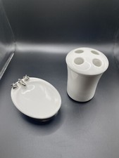 2 pc Set- Ceramic Toothbrush  Soap Dish/ White Bathroom Decor.