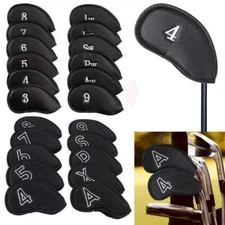 10/12PCS Golf Head Cover Club Iron Putter Head Protector Set Leather Black US