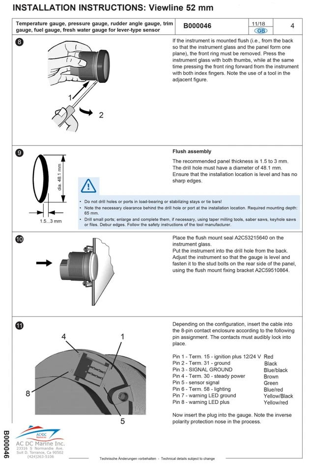 VDO SWITZERLAND MARINE 12V VOLTMETER WHITE - Image 4 of 4