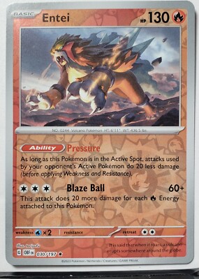 REVERSE HOLO Entei 030/197 NM / M - Rare Obsidian Flames Pokemon Card | eBay REVERSE HOLO Entei 030/197 NM / M - Rare Obsidian Flames Pokemon Card | eBay