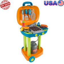Kids BBQ Grill Playset W/ Food Tools Realistic Sounds Lights Indoor Outdoor Fun